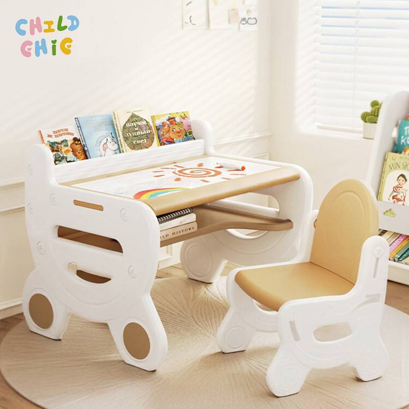 Children Table Chair Set with Storage Kids Study Desk Plastic Preschool Furniture | Bopai