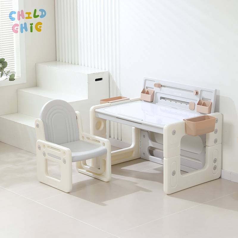 Kids Plastic Study Desk and Chair Set Adjustable Height Storage Design | Bopai