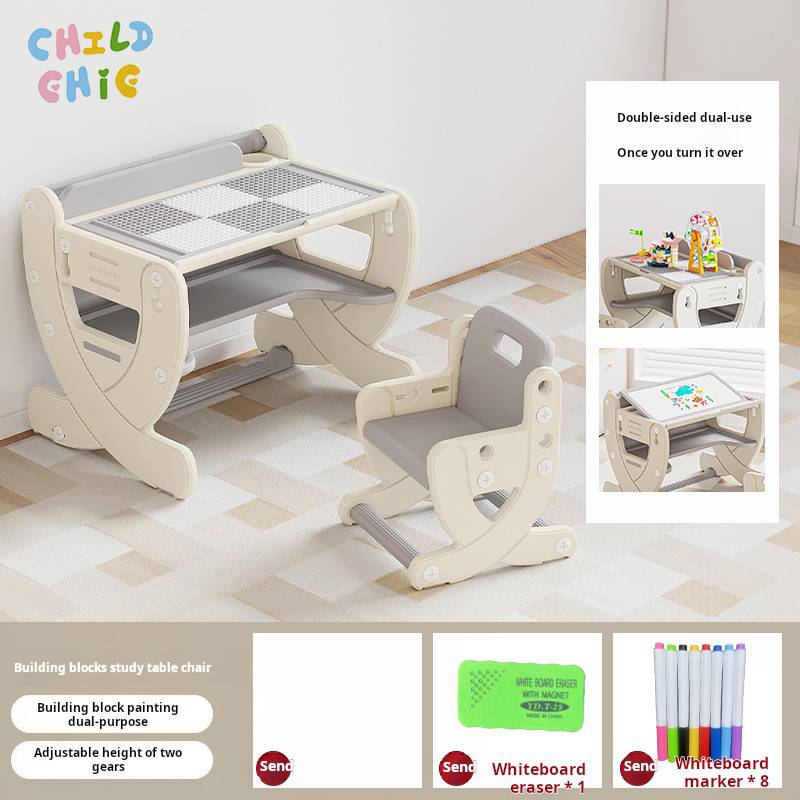 Kids Block Building Table with Chair Set Storage Learning Desk Plastic | Bopai