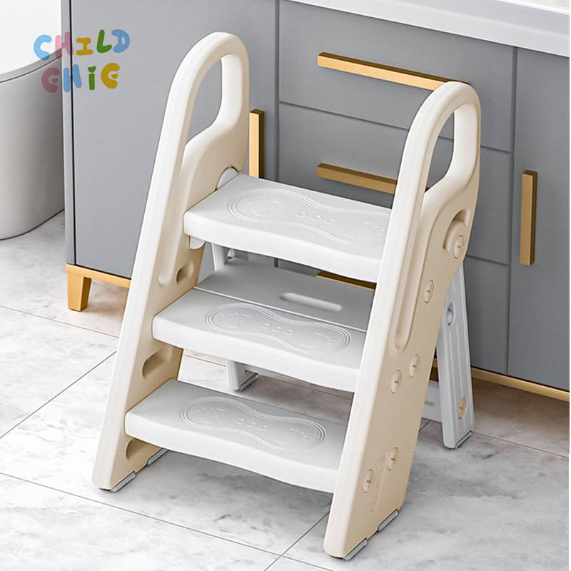 Modern Kids' Height-Adjustable Plastic Footstool Armrests Foldable Ladder for Handwashing Face Washing Bedroom Living Room Use