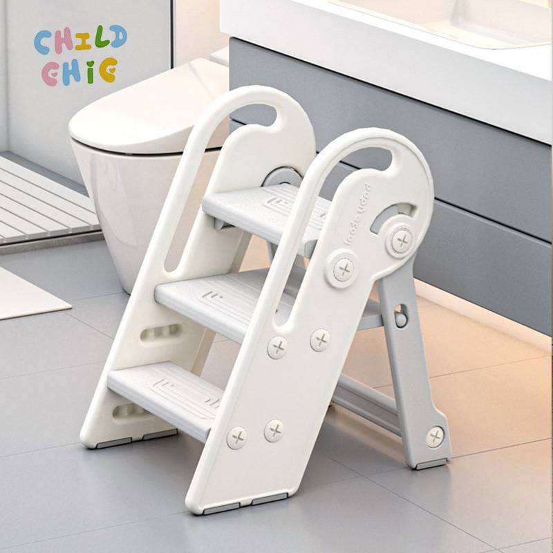 Foldable Children's Helper Stool with Handles Non-slip Pads for Bathroom Sink Toilet Kitchen Counter Learning