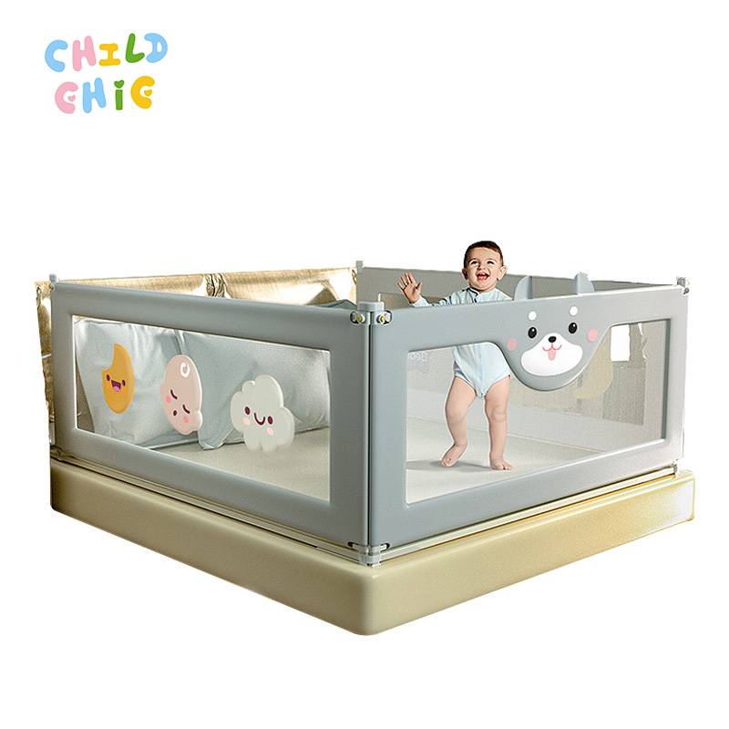 Adjustable 3-Sided Baby Bed Rail with Cartoon Print | Toddler Safety Bed Fence Guard Rail for Kids Bed