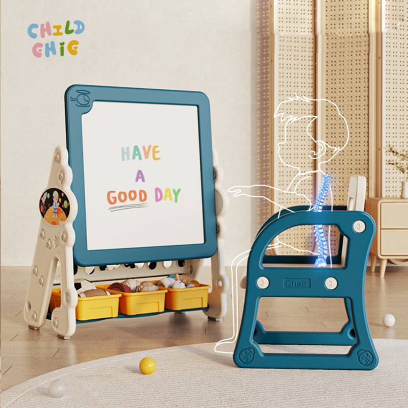 2-in-1 Adjustable Kids Art Easel, Foldable Magnetic Drawing Board with Storage for Toddlers 1-12