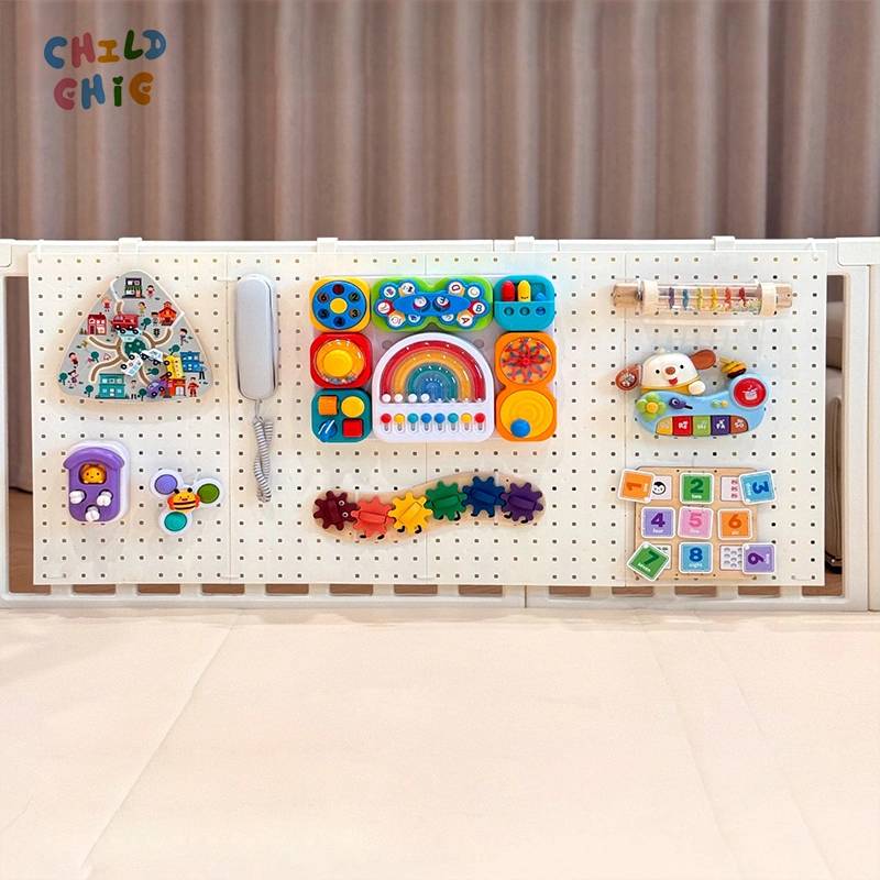 Pegboard Panels  Activity Board, Versatile Modular Play Wall for Baby Fence Busy Board for Toddler Learning & Sensory Play
