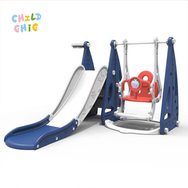3-in-1 Toddler Indoor Playground Set with Slide Height Adjustable Swing and Basketball Hoop for Home Use