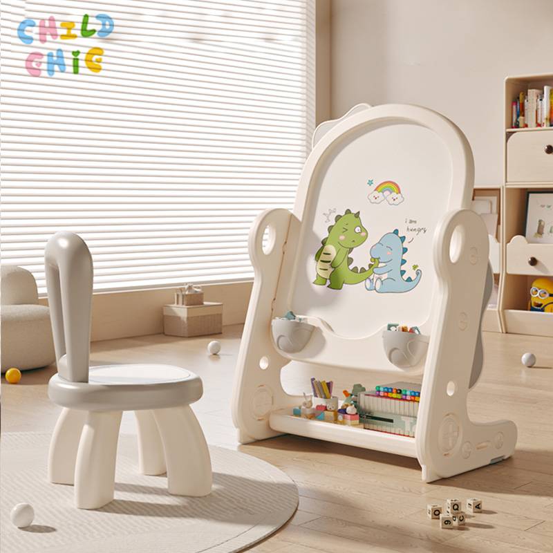 Factory Price Lifting Children's Easel 2-in-1 Drawing Board for Kids 1-12 Years Old Sturdy Plastic Writing Whiteboard with Storage Bins