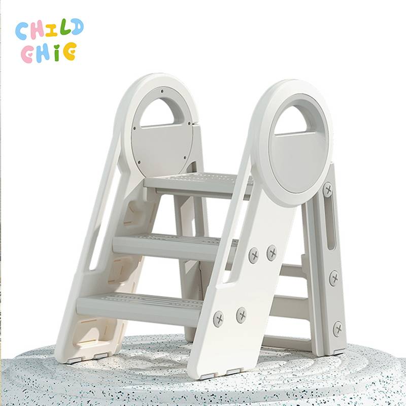 Safety 3-Step Kids Step Stool Foldable Plastic Toddler Ladder with Handles for Bathroom Sink & Kitchen Helper