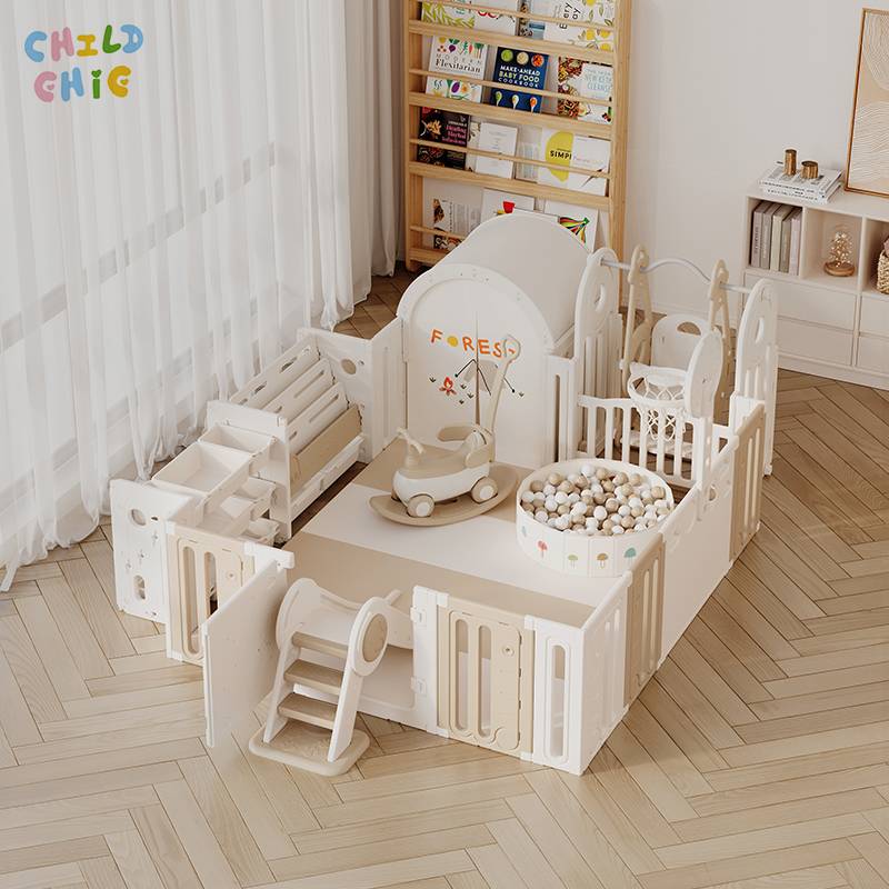 Multi-functional Baby Playpen Kids Activity Center with Slide Swing Tent Rocking Horse Indoor Playground