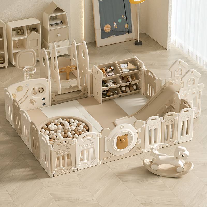 Eco-friendly HDPE Foldable Baby Playpen Bear Design Large Safety Play Yard for Toddlers with Ocean Balls