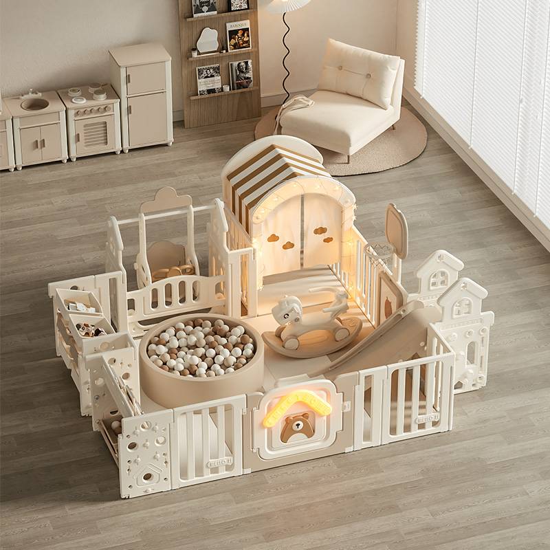 Bear Design Baby Playpen with Basketball Hoop Foldable Safety Fence Indoor Activity Center for Toddlers HDPE Material