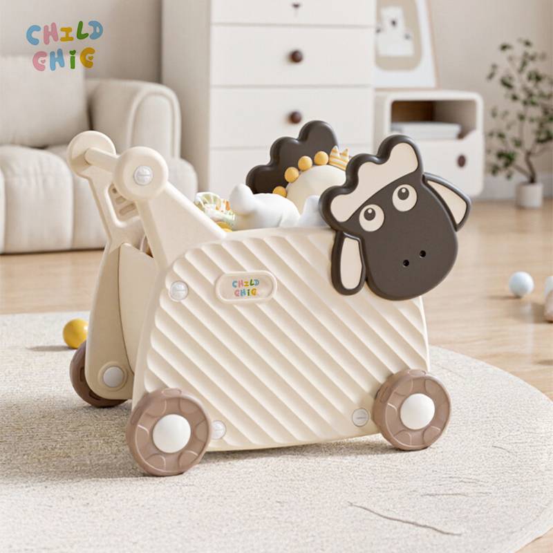 Sheep Shaped Toddler Pretend Shopping Cart, 2 in 1 Baby Learning Walker & Large Capacity Kids Toy Storage Cart for 1-4 Years Old