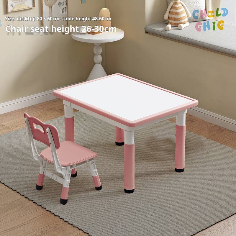 Height Adjustable Rectangular Kids Table and Chair Set Children Study Play Table for Drawing, Reading, Preschool & Home Use