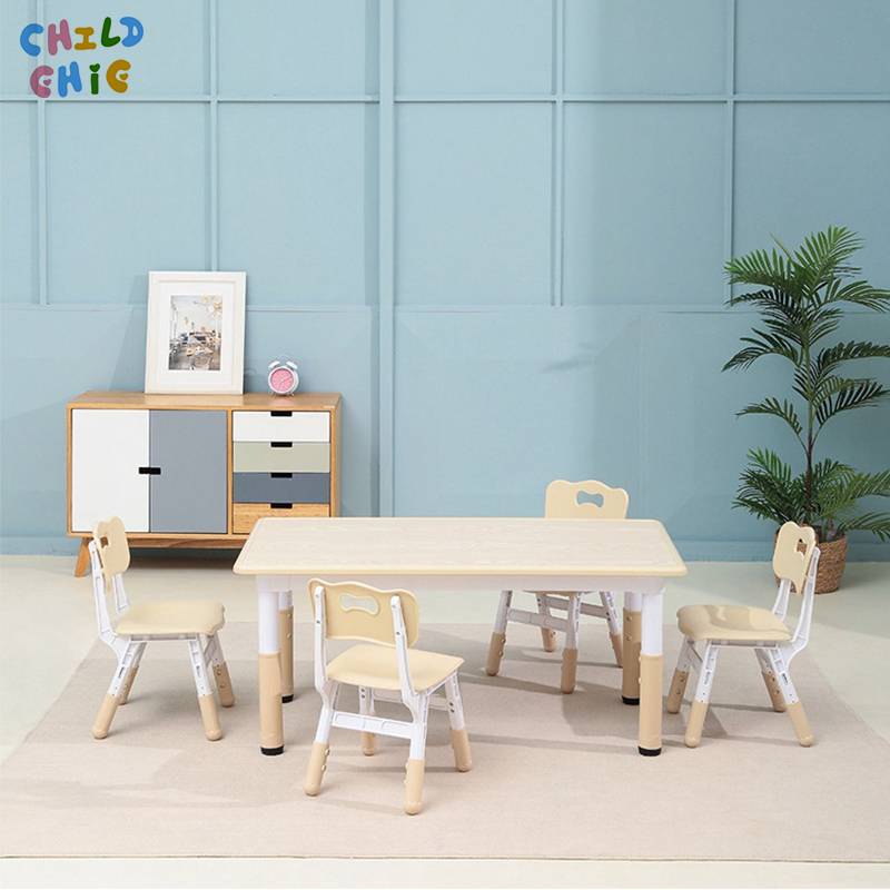 Kids Table and 4 Chairs Set Large Rectangular Toddler Activity Desk, Non-Slip Leg Children Study Play Table for Preschool Classroom & Home Homeschool