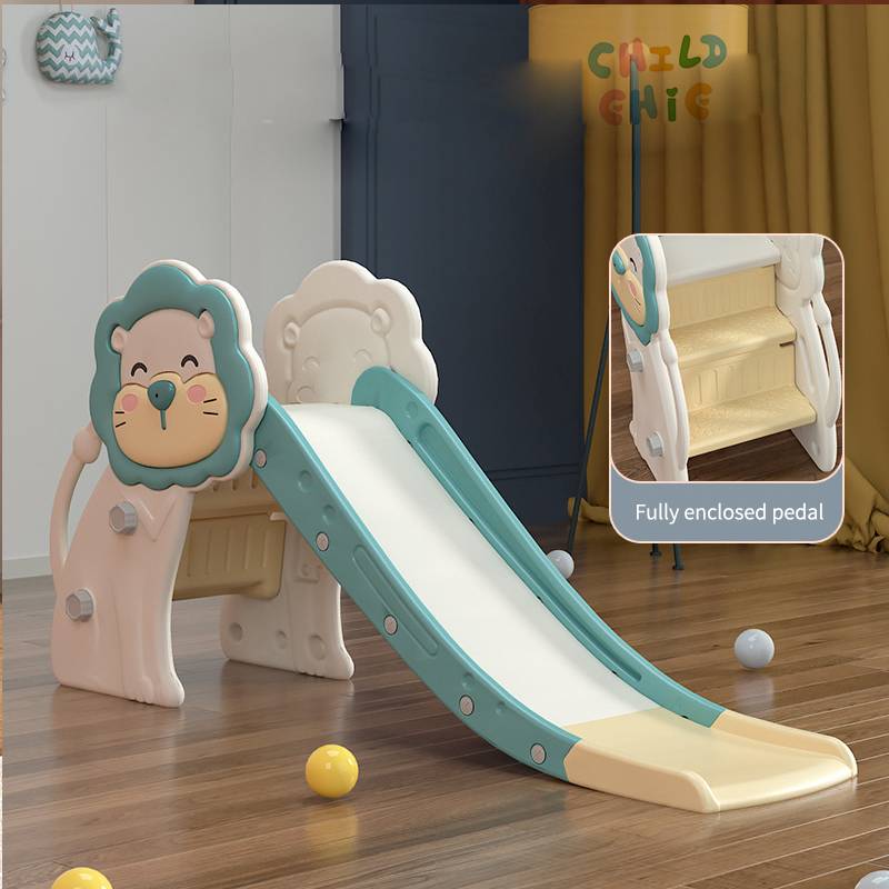 Lion Shape Kids Indoor Slide, Safe Enclosed Step Toddler Play Slide for Home Playroom