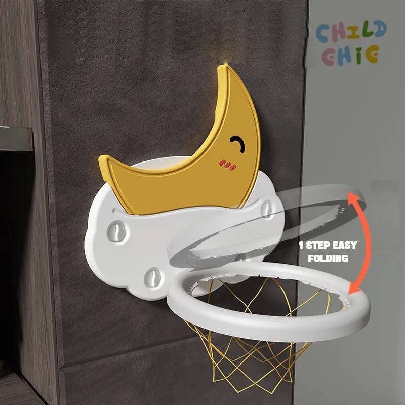 Foldable Wall-Mounted Kids Basketball Hoop with Suction Cups – No Drill Indoor Shooting Game Toy for Toddlers with Music