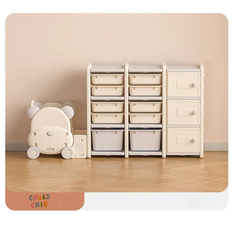 Eco-Friendly HDPE Plastic Children Toy Storage Cabinet Modular Kids Organizer Shelf with Removable Rolling Toy Cart for Playroom