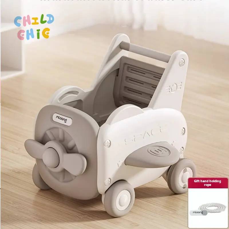 4 in 1 Space Airplane Baby Walker Toy Toddler Push Pull Wagon Ride on Car Storage Box