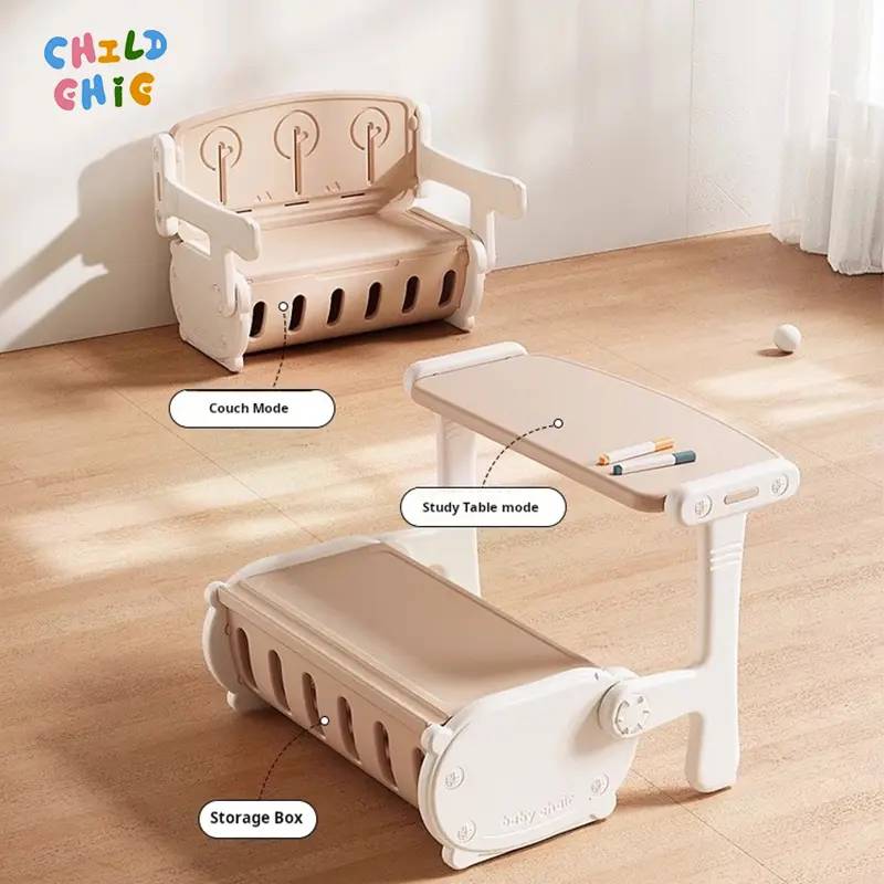 3 in 1 Multifunctional Kids Chair Sofa Study Table Set with Storage Box Toddler Convertible Desk for Drawing Learning