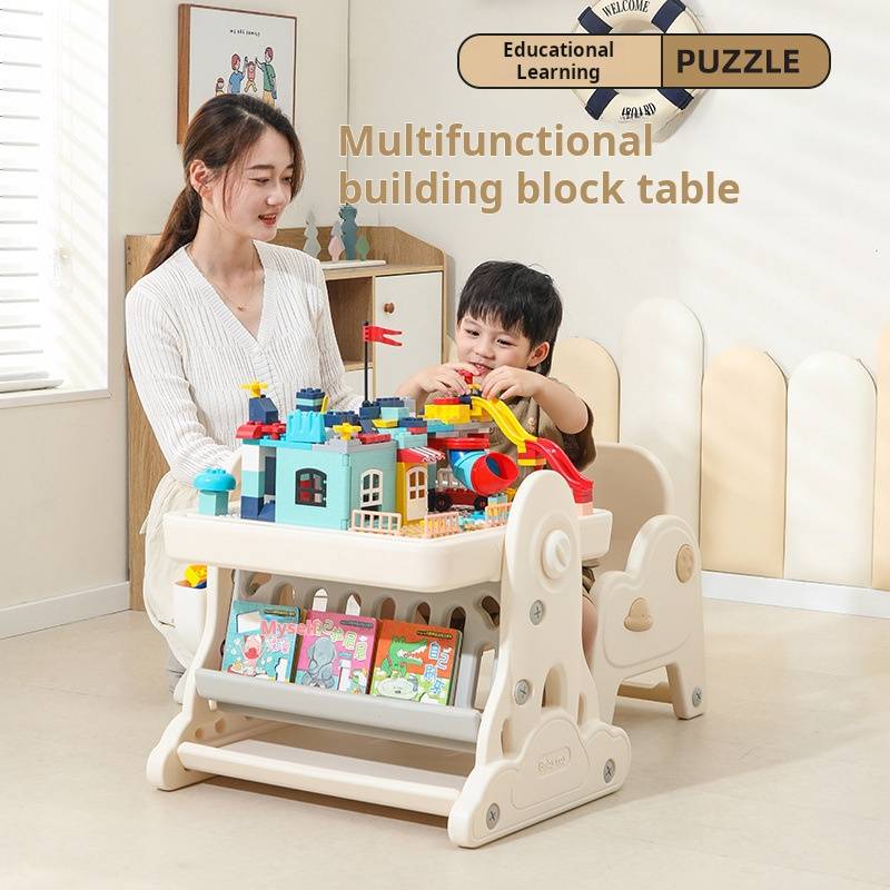 Multipurpose Children Activity Table Set with Building Block Wall Painting Desktop and Toy Storage Box Kids Furniture