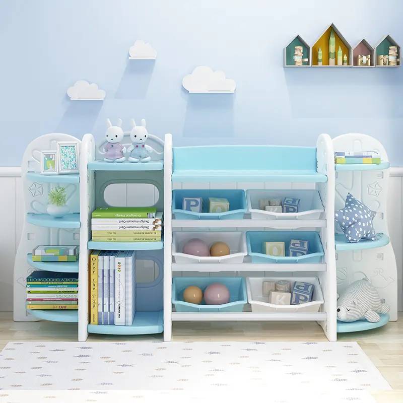 Eco-friendly HDPE Kids Toy Storage Organizer with Bookshelf Multi-tier Nursery Furniture Storage Cabinet for Daycare Home