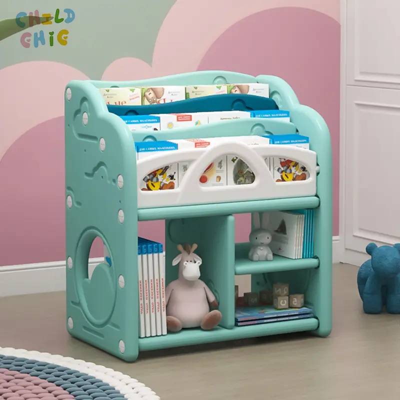 Kids Bookshelf with Toy Organizer Eco-friendly HDPE Childrens Display Storage Rack for Playroom Kindergarten