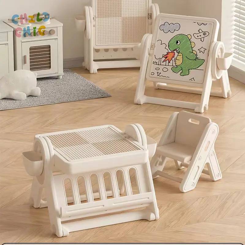 Multifunctional Kids Building Block Table and Chair Set with Flip Drawing Board Storage Box Sand Water Table for Play