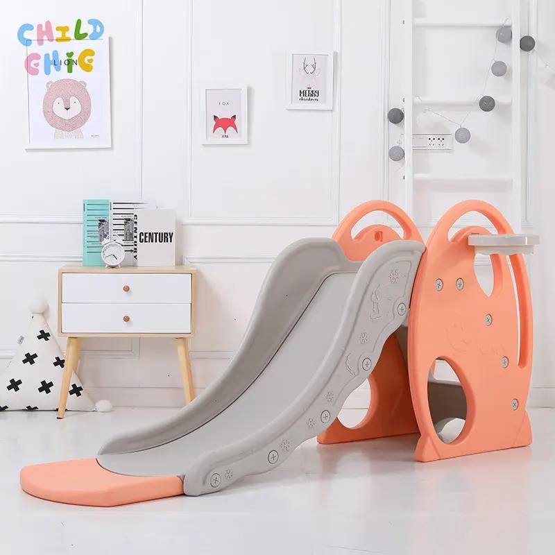 Kids Indoor Slide with Basketball Hoop Extra Long Toddler Playground Eco-friendly HDPE Activity Center ASTM