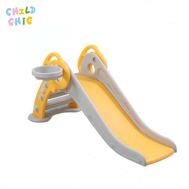 Kids Indoor Slide with Basketball Hoop Foldable Toddler Playground Lengthened Slide for Baby Play