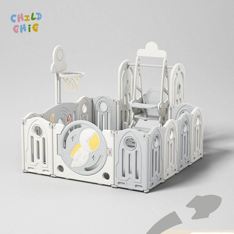 Parque infantil interior de HDPE de primera calidad con valla de seguridad para bebés, temática de astronautas, tobogán, columpio, piscina de bolas y zona de juegos Montessori.