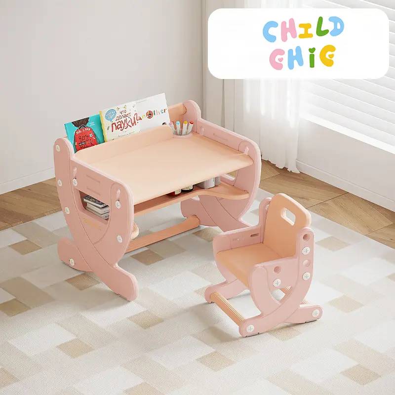 Adjustable Height HDPE Kids Study Table and Chair Montessori Multifunctional Painting Desk for Toddlers Art Activity