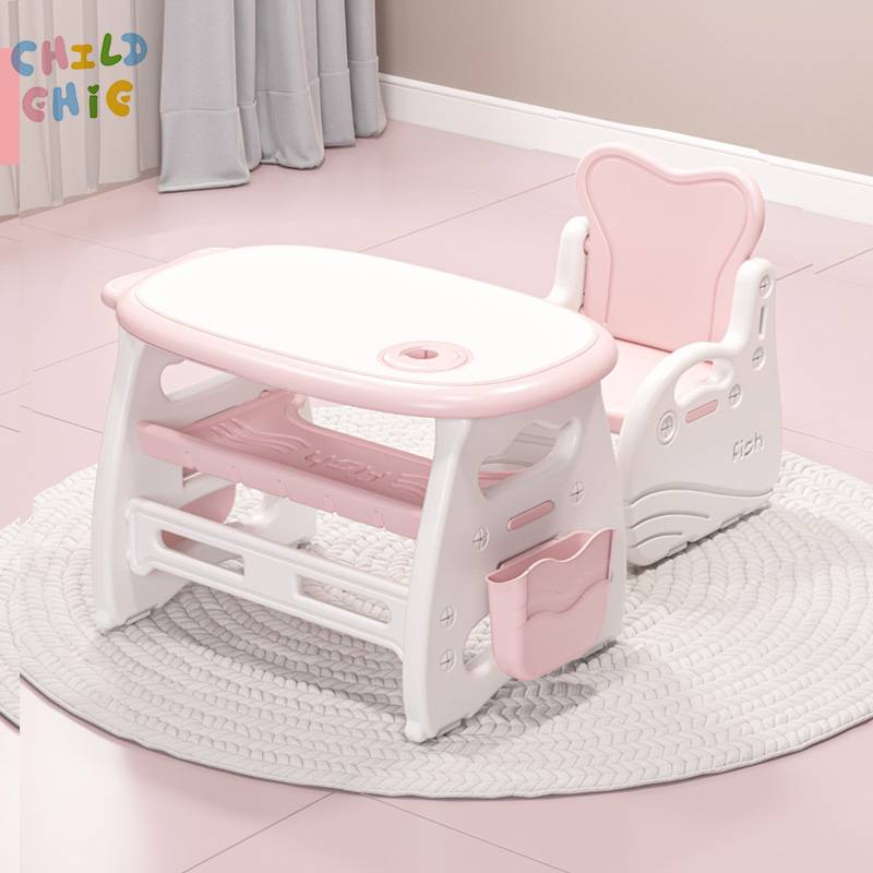 Conjunto ergonómico de mesa y silla infantil Serie Peces Escritorio de estudio y actividades para niños con cesta lateral de almacenamiento para la sala de juegos
