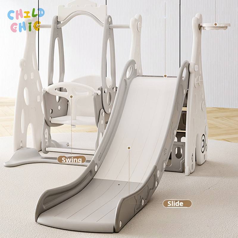 3 in 1 Kids Slide and Swing Set, Indoor Toddler Play Slide with Adjustable Swing Seat & Buffer Slope