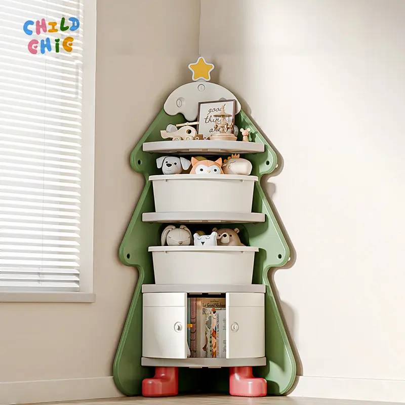 Cartoon Tree Kids Storage Bookshelf Multi-functional Toddler Toy Organizer Shelf for Children Playroom Decor