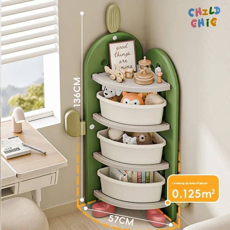 Cartoon Cactus Kids Storage Bookshelf Multifunctional Toddler Toy Book Organizer Corner Shelf Nursery Decor Furniture