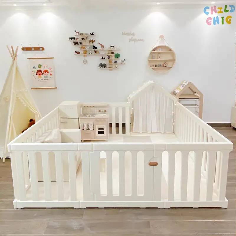 DIY-Kombinations-Spielgehege mit Zelt, vielseitig montierbarer Laufstall für Kleinkinder, sicherer Indoor-Spielplatz