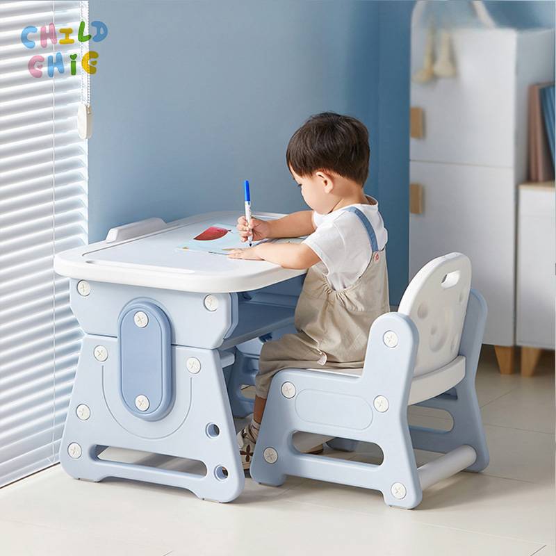 Multifunctional Kids Study Table And Chair Set Plastic Toddler Drawing Desk Play Learning Table For Home Nursery