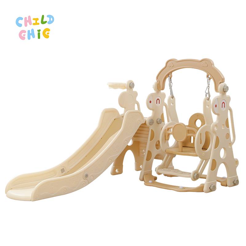 Foldable Giraffe Kids Slide Swing Combo with Basketball Hoop, Space Saving Indoor Toddler Play Equipment for Home