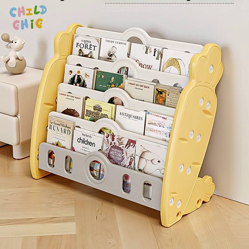Cute Carrot Shape Kids Book Rack with Toy Storage Bins Multi-layer Toddler Picture Book Organizer for Playroom