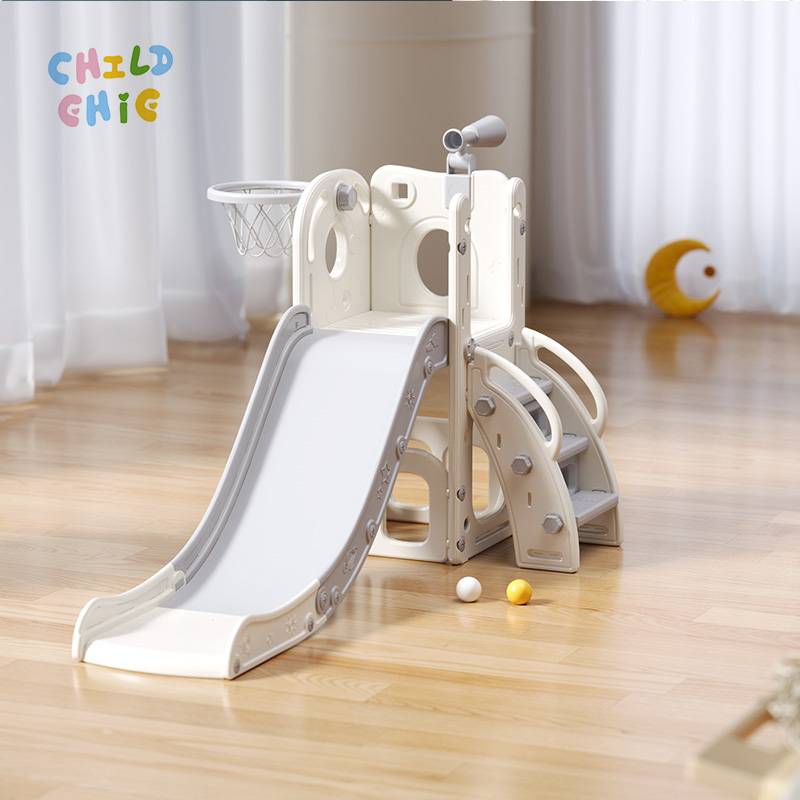 Kids Indoor Slide with Basketball Hoop Toddler Play Slide Activity Playground for Home