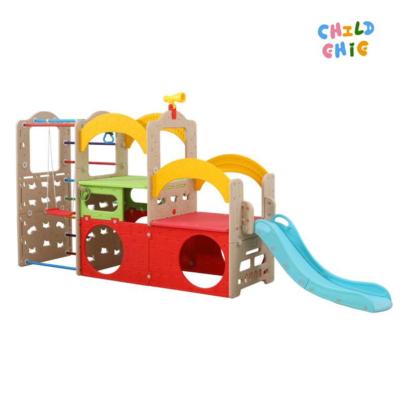 Indoor Kids Playground with Slide & Swing, All-in-One Toddler Activity Center with Climber, Tunnel & Playhouse for Home Playroom