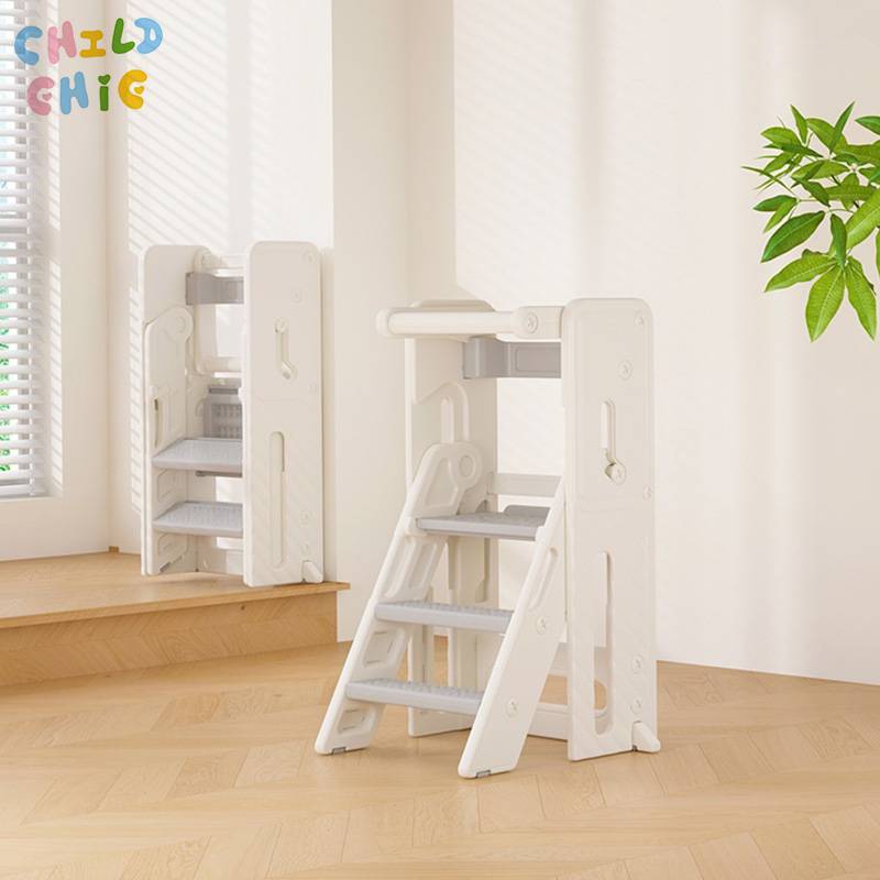 Foldable Plastic Toddler Kitchen Step Stool Helper Ladder Convertible Montessori Standing Learning Tower