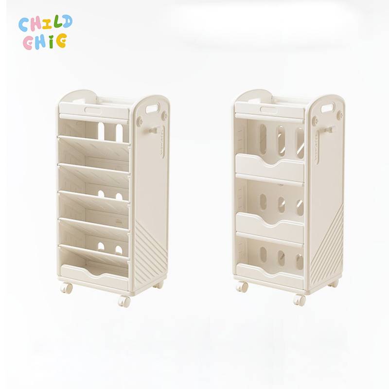 Modern Movable Double-Sided Kids Bookshelf Mobile Plastic Toy Storage Organizer Student Desk Side Narrow Racks