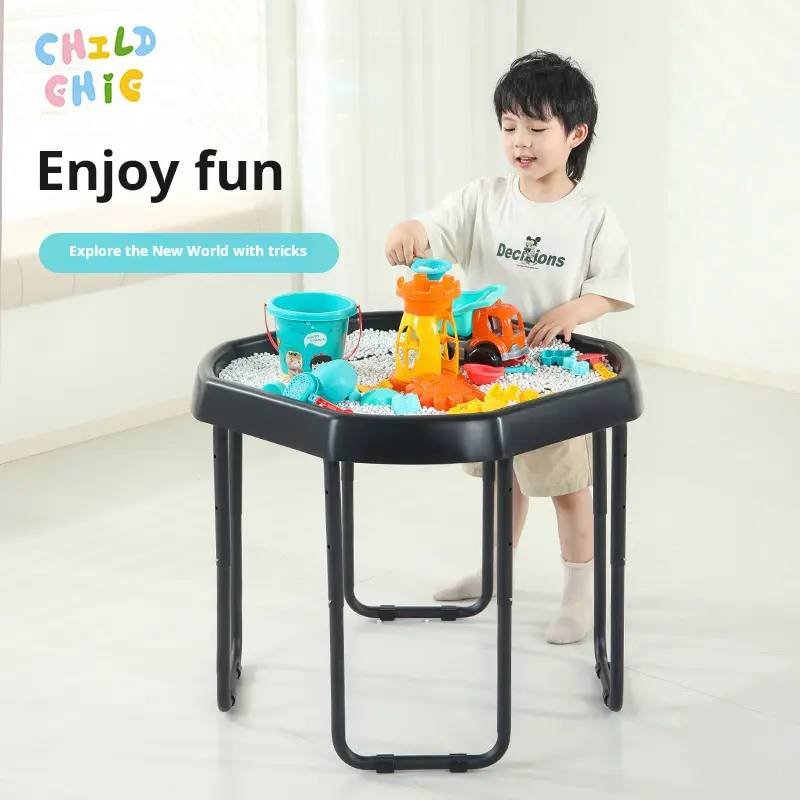 Foldable Kids Sand Play Table with Raised Edge Tray, Multi Color Indoor Toddler Sensory Activity Table for Sand Water Bead Play
