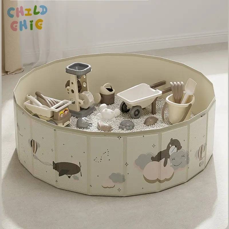 Foldable Round Fabric Sand Pit for Kids, Waterproof Printed Play Ball Pool Indoor Toddler Sand Play Storage Fence