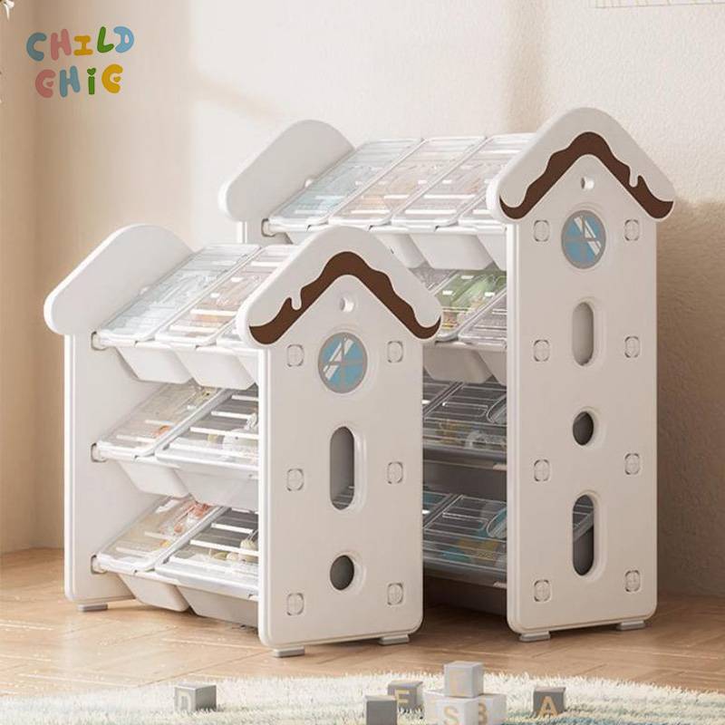 Cartoon House Kids Toy Storage Organizer with Clear Drawers, Large Capacity Children Classification Storage Shelf for Playroom
