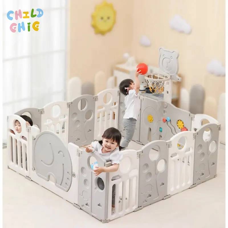 Parc pour bébé pliable en forme d'éléphant avec panier de basket, centre d'activités d'intérieur pour tout-petits, barrière de sécurité