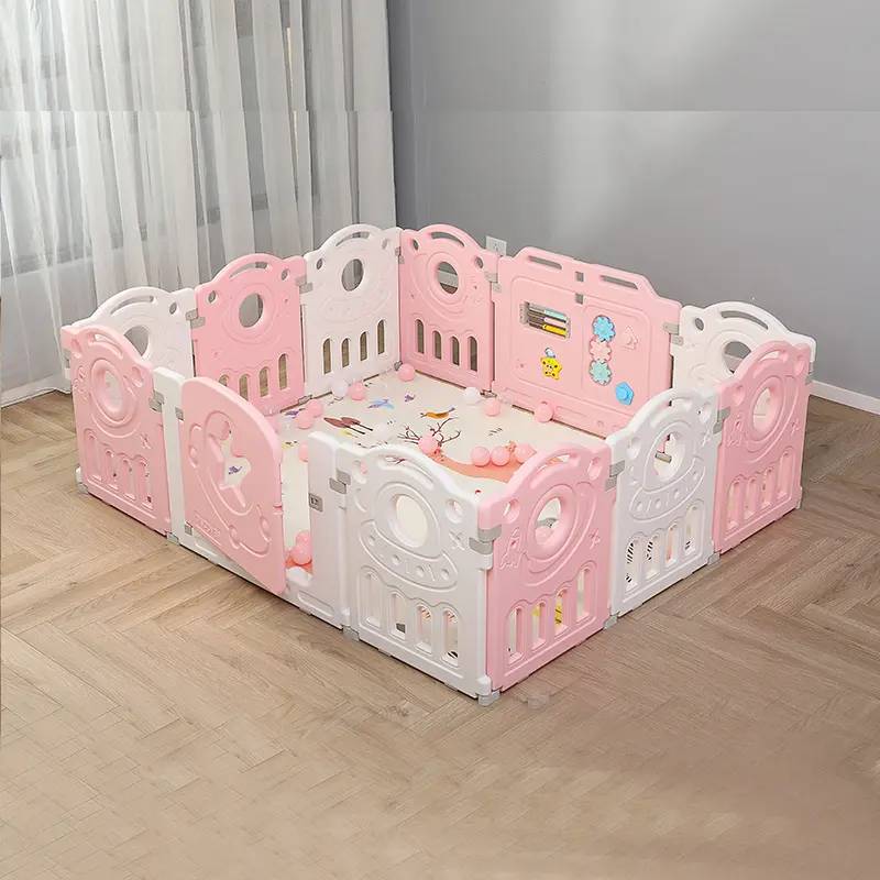 Parc pour bébé pliable avec porte en forme d'étoile et panneau de jeu éducatif - Clôture de sécurité pour tout-petits d'intérieur