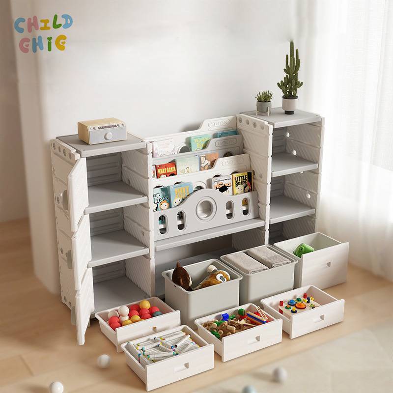 Multi-functional Assemble Kids Storage Cabinet Modular Toddler Toy Book Organizer Drawer Type Children Playroom Storage Shelf