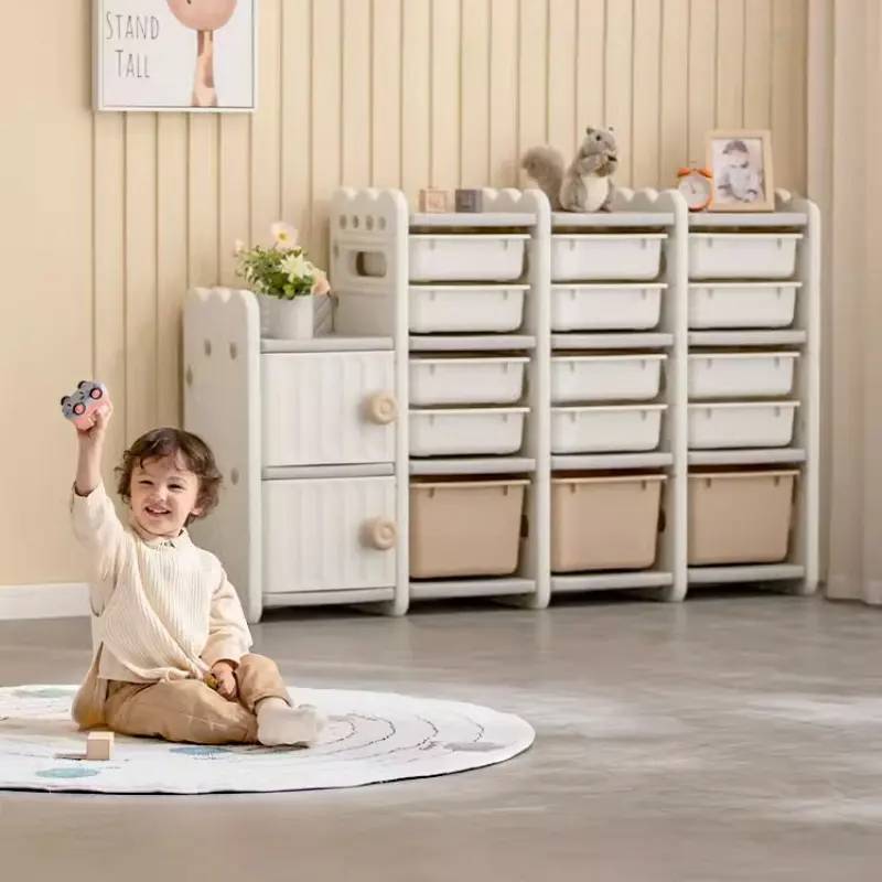 Kids Multi-layer Toy Storage Cabinet with Drawers & Storage Bins Large Capacity Children Book Toy Organizer Rack for Playroom