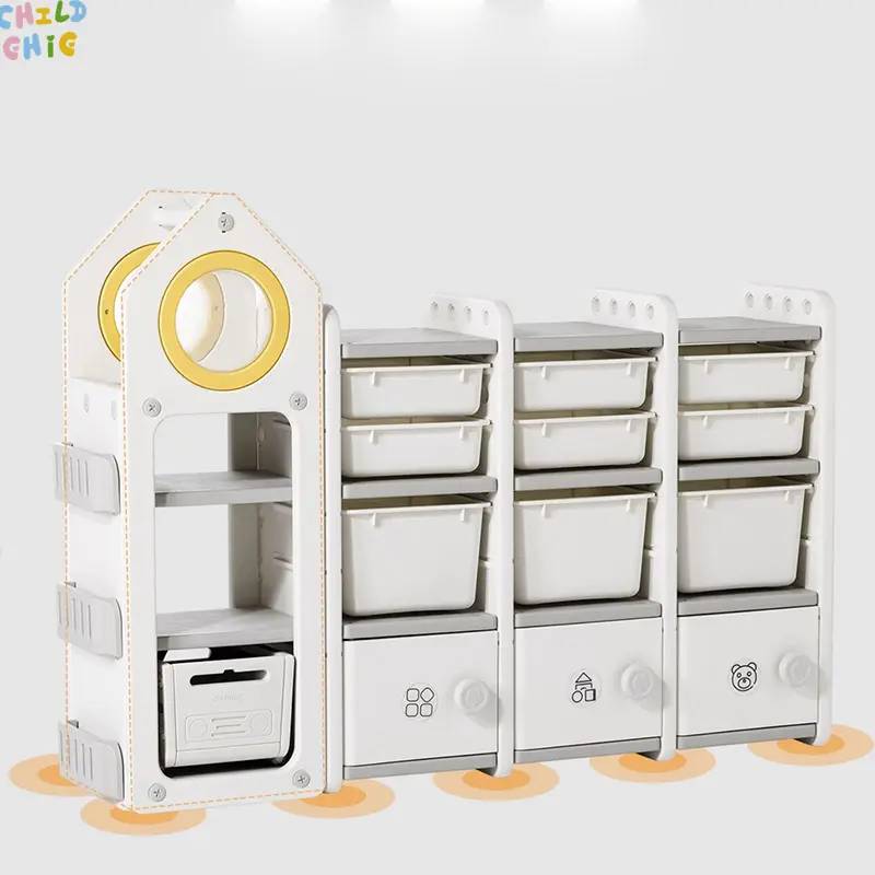 Modular Kids Toy Storage Organizer Rack House Shape Children Books Toys Storage Cabinet with Removable Bins for Playroom